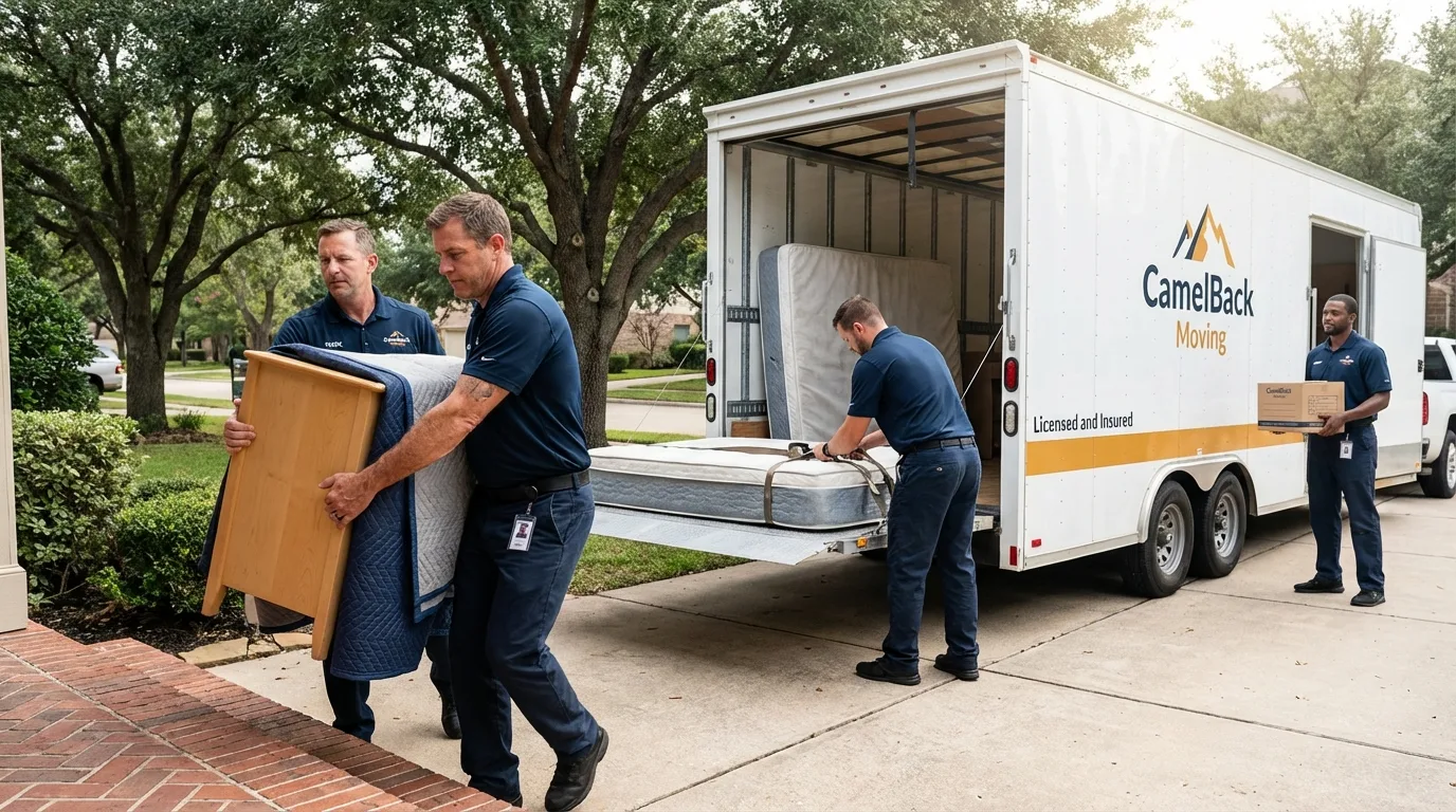 Crew loading residential truck for cross-state move from Windsor, WI