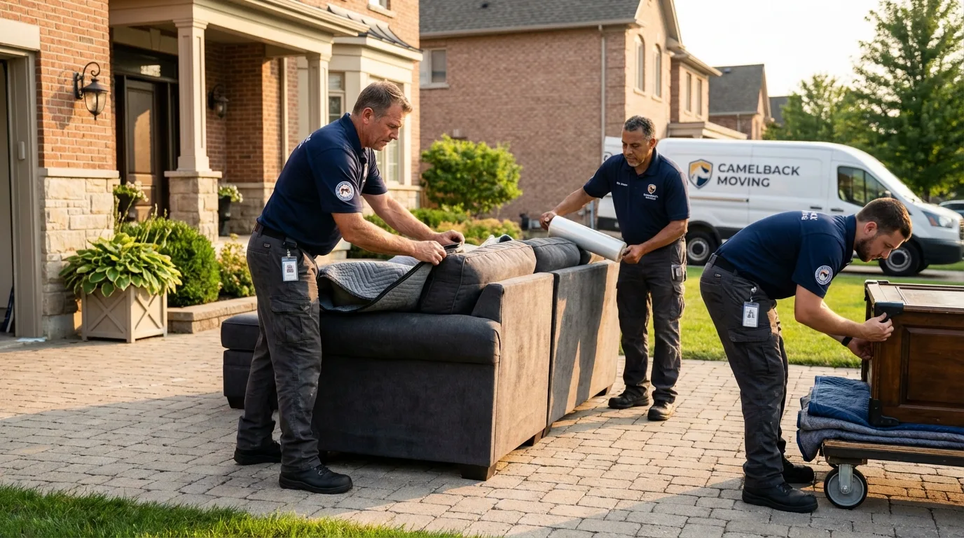Large estate moving crew wrapping furniture in Windsor, WI