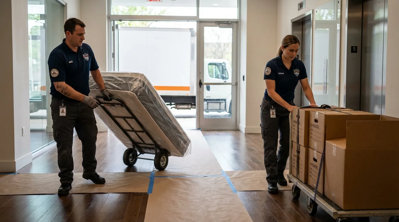 Professional apartment movers loading elevator in Windsor, WI